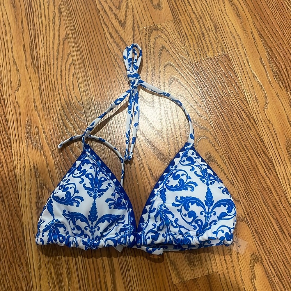 Shein blue and white print bikini top